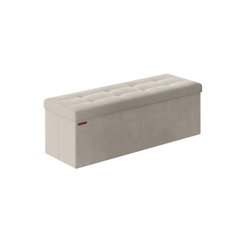 Rootz Velvet Seat Chest - Storage Bench - Ottoman - MDF Construction - 38cm x 110cm x 38cm - Cream White - 131 Liter Capacity