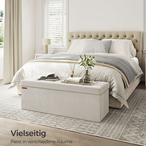 Rootz Velvet Seat Chest - Storage Bench - Ottoman - MDF Construction - 38cm x 110cm x 38cm - Cream White - 131 Liter Capacity