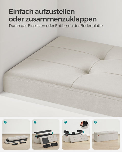 Rootz Velvet Seat Chest - Storage Bench - Ottoman - MDF Construction - 38cm x 110cm x 38cm - Cream White - 131 Liter Capacity