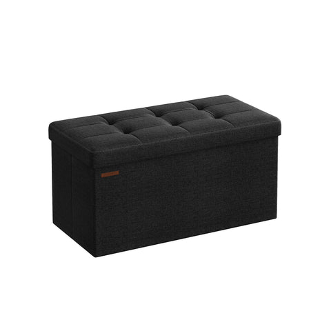 Rootz 1 Storage Ottoman - Seat Chest - Large Stool - MDF & Foam - Imitation Linen - 38cm x 76cm x 38cm - Black - 5.6kg - 300kg Capacity
