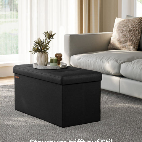 Rootz 1 Storage Ottoman - Seat Chest - Large Stool - MDF & Foam - Imitation Linen - 38cm x 76cm x 38cm - Black - 5.6kg - 300kg Capacity