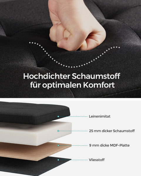 Rootz 1 Storage Ottoman - Seat Chest - Large Stool - MDF & Foam - Imitation Linen - 38cm x 76cm x 38cm - Black - 5.6kg - 300kg Capacity