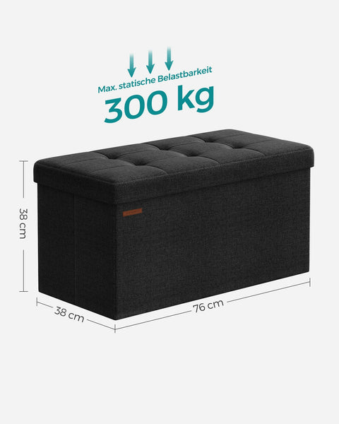 Rootz 1 Storage Ottoman - Seat Chest - Large Stool - MDF & Foam - Imitation Linen - 38cm x 76cm x 38cm - Black - 5.6kg - 300kg Capacity