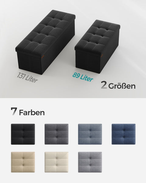 Rootz 1 Storage Ottoman - Seat Chest - Large Stool - MDF & Foam - Imitation Linen - 38cm x 76cm x 38cm - Black - 5.6kg - 300kg Capacity