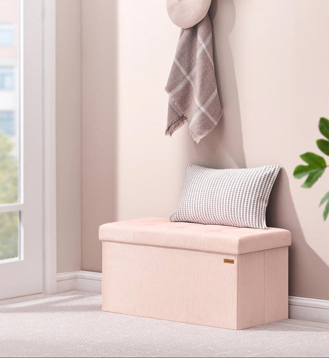 Rootz  Pink Seat Chest - Storage Bench - Ottoman - 89L Capacity - Durable MDF - 38cm x 76cm x 38cm