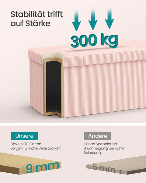 Rootz  Pink Seat Chest - Storage Bench - Ottoman - 89L Capacity - Durable MDF - 38cm x 76cm x 38cm
