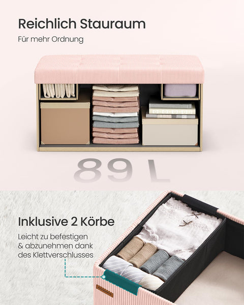 Rootz  Pink Seat Chest - Storage Bench - Ottoman - 89L Capacity - Durable MDF - 38cm x 76cm x 38cm