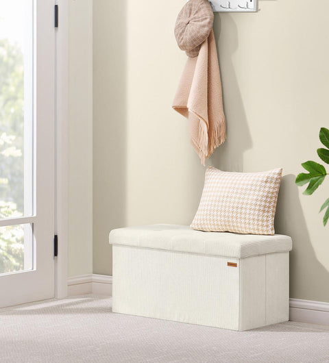Rootz Seat Chest - Storage Ottoman - White Bench - 89L Capacity - 38cm x 76cm x 38cm - 300kg Weight Limit