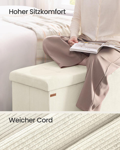 Rootz Seat Chest - Storage Ottoman - White Bench - 89L Capacity - 38cm x 76cm x 38cm - 300kg Weight Limit