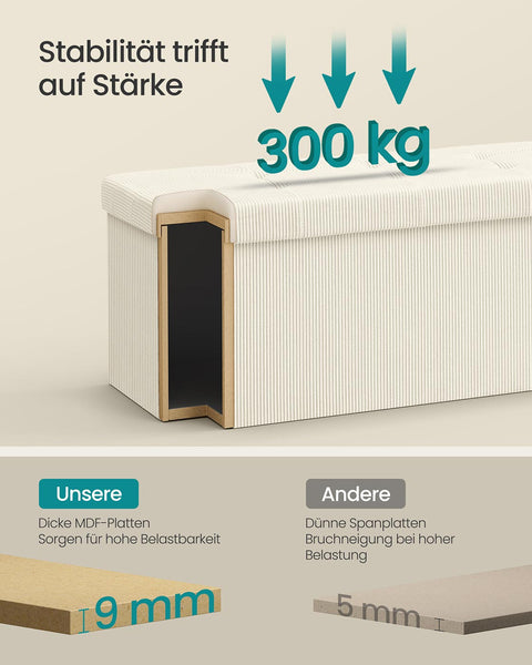 Rootz Seat Chest - Storage Ottoman - White Bench - 89L Capacity - 38cm x 76cm x 38cm - 300kg Weight Limit