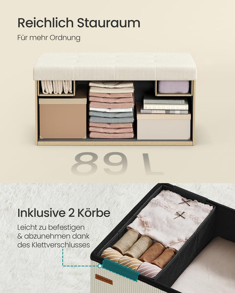 Rootz Seat Chest - Storage Ottoman - White Bench - 89L Capacity - 38cm x 76cm x 38cm - 300kg Weight Limit