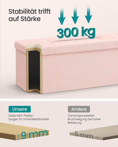 Rootz Pink Seat Chest - Storage Bench - Ottoman - High Elastic Foam - 38cm x 110cm x 38cm