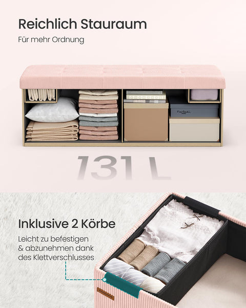 Rootz Pink Seat Chest - Storage Bench - Ottoman - High Elastic Foam - 38cm x 110cm x 38cm