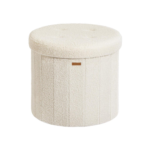 Rootz Cream White MDF Seat Stool - Decorative Ottoman - Comfortable Pouf - 200kg Capacity - 46cm D x 45cm H