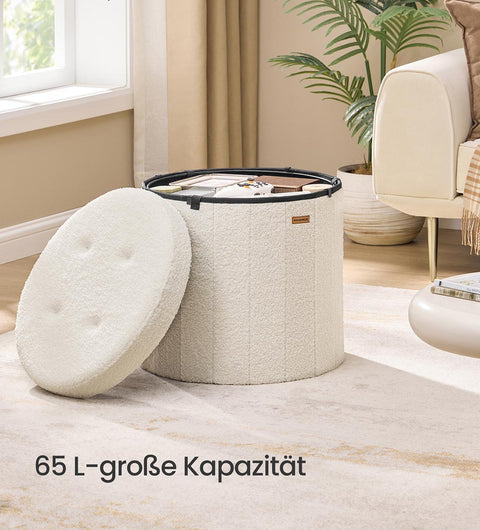 Rootz Cream White MDF Seat Stool - Decorative Ottoman - Comfortable Pouf - 200kg Capacity - 46cm D x 45cm H
