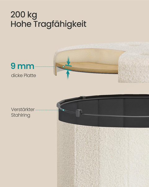 Rootz Cream White MDF Seat Stool - Decorative Ottoman - Comfortable Pouf - 200kg Capacity - 46cm D x 45cm H