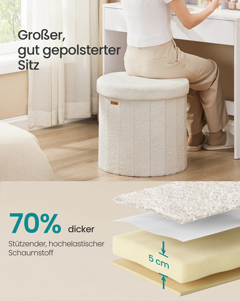 Rootz Cream White MDF Seat Stool - Decorative Ottoman - Comfortable Pouf - 200kg Capacity - 46cm D x 45cm H