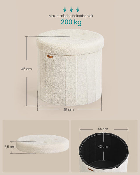 Rootz Cream White MDF Seat Stool - Decorative Ottoman - Comfortable Pouf - 200kg Capacity - 46cm D x 45cm H