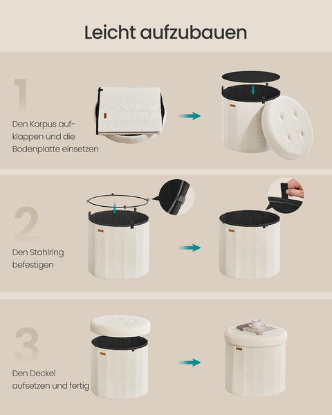 Rootz Cream White MDF Seat Stool - Decorative Ottoman - Comfortable Pouf - 200kg Capacity - 46cm D x 45cm H