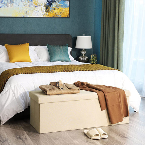 Rootz Seat Chest Ottoman Bench - Shoe Box - Bed Chest - Imitation Linen - MDF - 110cm x 38cm x 38cm