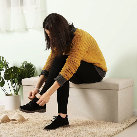 Rootz Seat Chest Ottoman Bench - Shoe Box - Bed Chest - Imitation Linen - MDF - 110cm x 38cm x 38cm