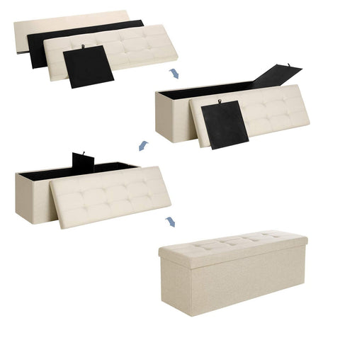 Rootz Seat Chest Ottoman Bench - Shoe Box - Bed Chest - Imitation Linen - MDF - 110cm x 38cm x 38cm
