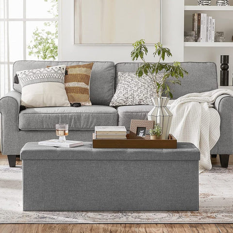 Rootz Storage Bench - Seat Chest - Ottoman - Linen Upholstery - MDF Construction - 110cm x 38cm x 38cm