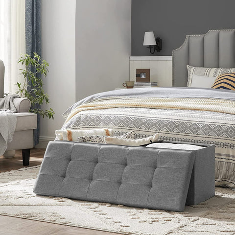 Rootz Storage Bench - Seat Chest - Ottoman - Linen Upholstery - MDF Construction - 110cm x 38cm x 38cm