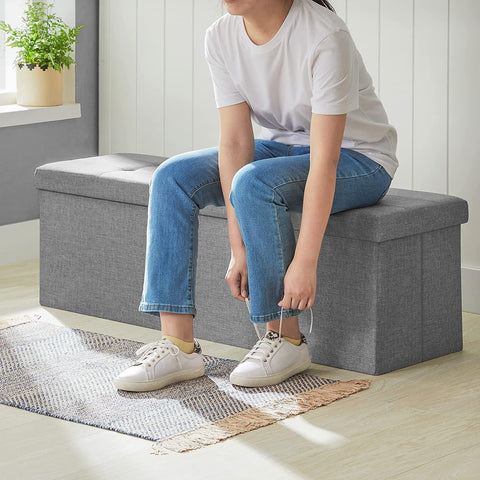 Rootz Storage Bench - Seat Chest - Ottoman - Linen Upholstery - MDF Construction - 110cm x 38cm x 38cm