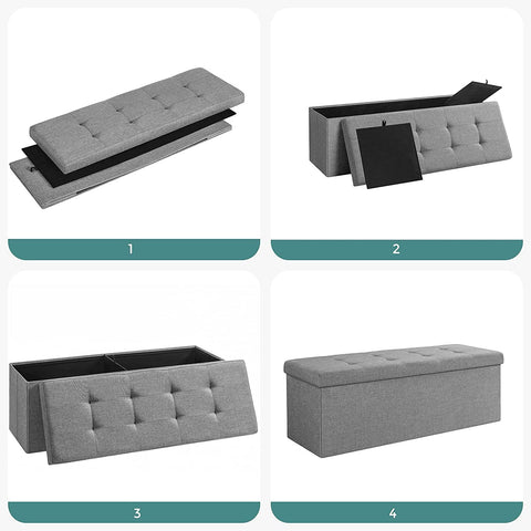 Rootz Storage Bench - Seat Chest - Ottoman - Linen Upholstery - MDF Construction - 110cm x 38cm x 38cm