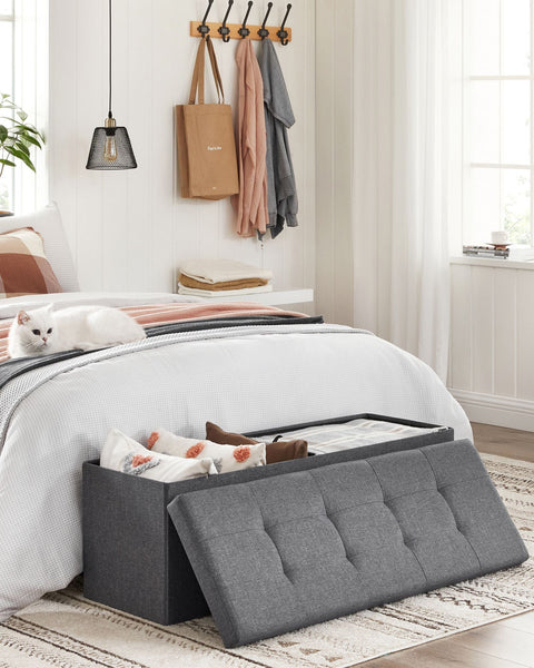 Rootz Storage Ottoman Bench - Upholstered Seat - Footrest - Linen Fabric - 110cm x 38cm x 38cm