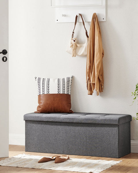 Rootz Storage Ottoman Bench - Upholstered Seat - Footrest - Linen Fabric - 110cm x 38cm x 38cm