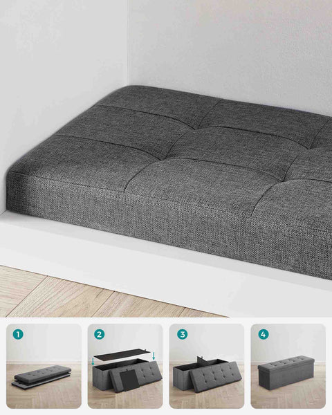 Rootz Storage Ottoman Bench - Upholstered Seat - Footrest - Linen Fabric - 110cm x 38cm x 38cm