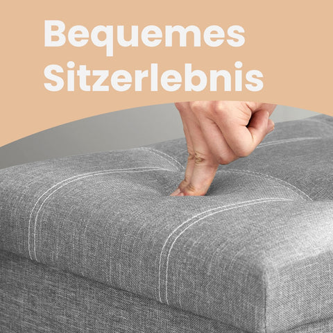 Rootz Seat with Storage Space - Seat Chest - Seat Stool - 80L Storage - 76cm x 38cm x 38cm - Light Gray Linen Imitation - Space-saving Design