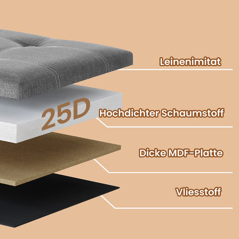 Rootz Seat with Storage Space - Seat Chest - Seat Stool - 80L Storage - 76cm x 38cm x 38cm - Light Gray Linen Imitation - Space-saving Design