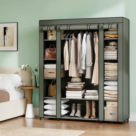 Rootz Fabric Wardrobe Cabinet - Fabric Closet - Non-Woven Storage - Space-Saving Design - 45cm x 150cm x 175cm