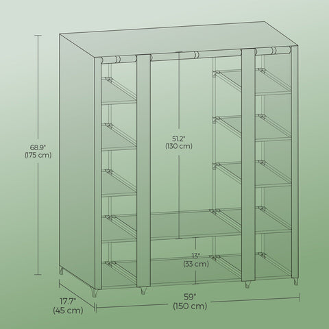 Rootz Fabric Wardrobe Cabinet - Fabric Closet - Non-Woven Storage - Space-Saving Design - 45cm x 150cm x 175cm
