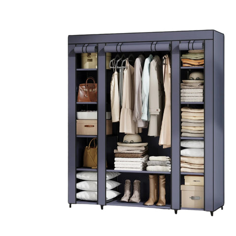 Rootz Fabric Wardrobe - Fabric Cabinet - Fleece Coated Storage - Space-Saving Solution - 45x150x175cm - Blue