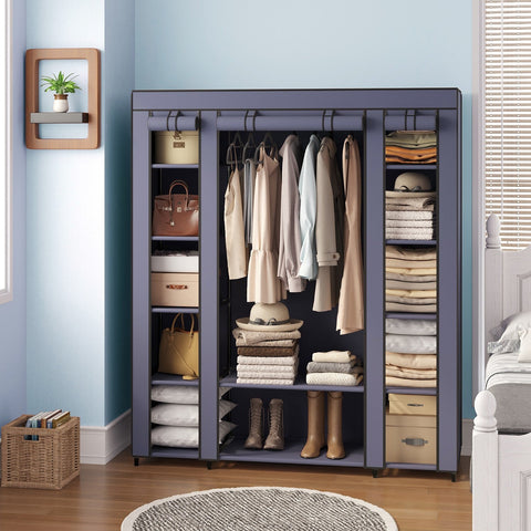 Rootz Fabric Wardrobe - Fabric Cabinet - Fleece Coated Storage - Space-Saving Solution - 45x150x175cm - Blue