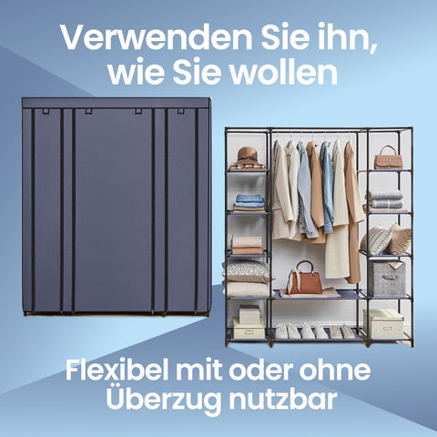 Rootz Fabric Wardrobe - Fabric Cabinet - Fleece Coated Storage - Space-Saving Solution - 45x150x175cm - Blue