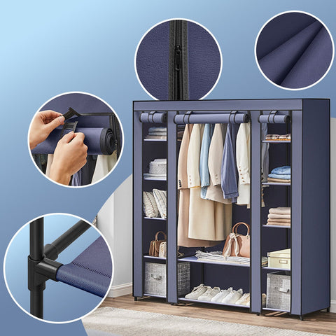 Rootz Fabric Wardrobe - Fabric Cabinet - Fleece Coated Storage - Space-Saving Solution - 45x150x175cm - Blue