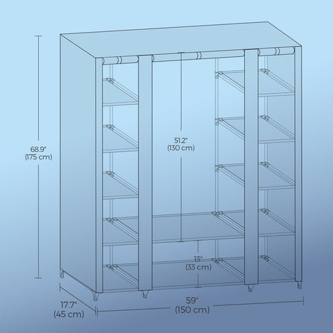 Rootz Fabric Wardrobe - Fabric Cabinet - Fleece Coated Storage - Space-Saving Solution - 45x150x175cm - Blue