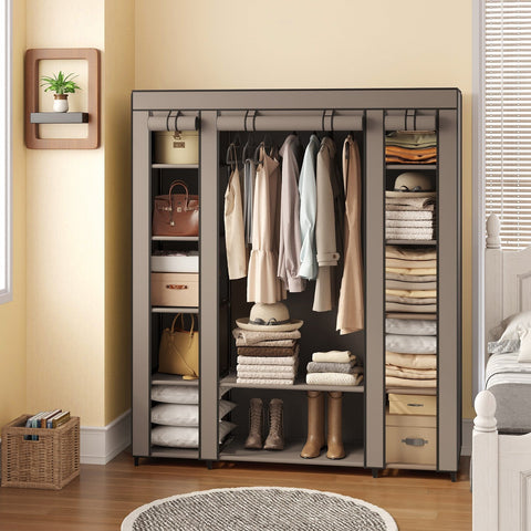 Rootz Wardrobe Fabric Cabinet - Storage Unit - Clothes Organizer - Durable Fleece Coating - 45x150x175cm
