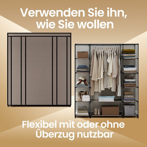 Rootz Wardrobe Fabric Cabinet - Storage Unit - Clothes Organizer - Durable Fleece Coating - 45x150x175cm