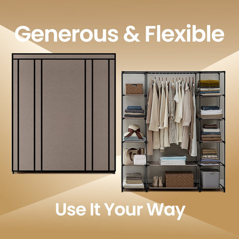 Rootz Wardrobe Fabric Cabinet - Storage Unit - Clothes Organizer - Durable Fleece Coating - 45x150x175cm