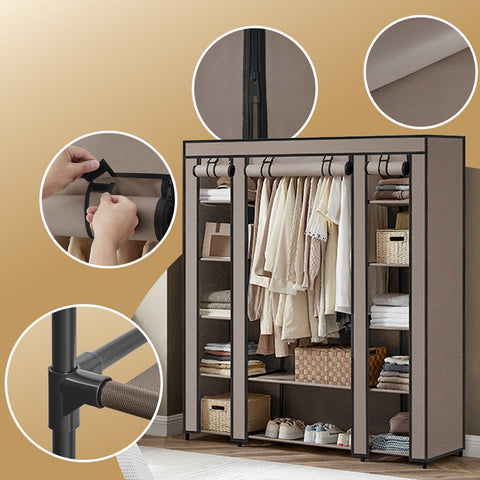 Rootz Wardrobe Fabric Cabinet - Storage Unit - Clothes Organizer - Durable Fleece Coating - 45x150x175cm