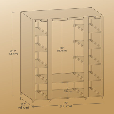Rootz Wardrobe Fabric Cabinet - Storage Unit - Clothes Organizer - Durable Fleece Coating - 45x150x175cm