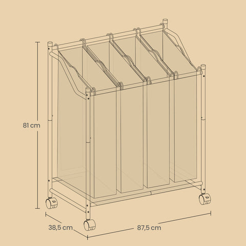 Rootz Rollable Laundry Basket - Laundry Collector - Clothes Organizer - Durable & Space-Saving - 87.5cm x 38.5cm x 67-81cm