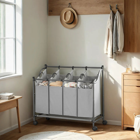 Rootz Laundry Collector with Wheels - Laundry Basket - Clothes Sorter - Durable & Stable - 87.5x38.5x(67-81)cm