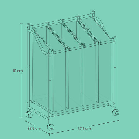 Rootz Laundry Collector with Wheels - Laundry Basket - Clothes Sorter - Durable & Stable - 87.5x38.5x(67-81)cm